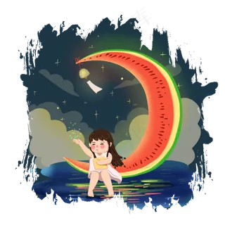 夏至大暑小暑夏天乘凉晚安二十四,免抠元素