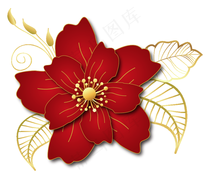 富贵红色金边立体花朵(3544*3032px 300 dpi )ai矢量模版下载