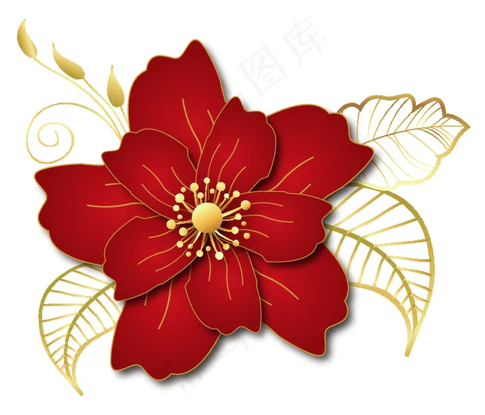 富贵红色金边立体花朵(3544*3032px 300 dpi )ai矢量模版下载