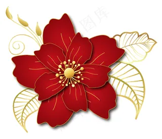 富贵红色金边立体花朵