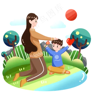 母亲节户外游玩河边摘花朵示爱告