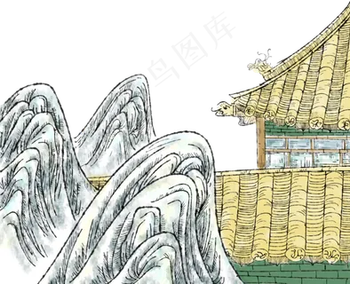 故宫宫殿山石水墨PNG,免抠元素