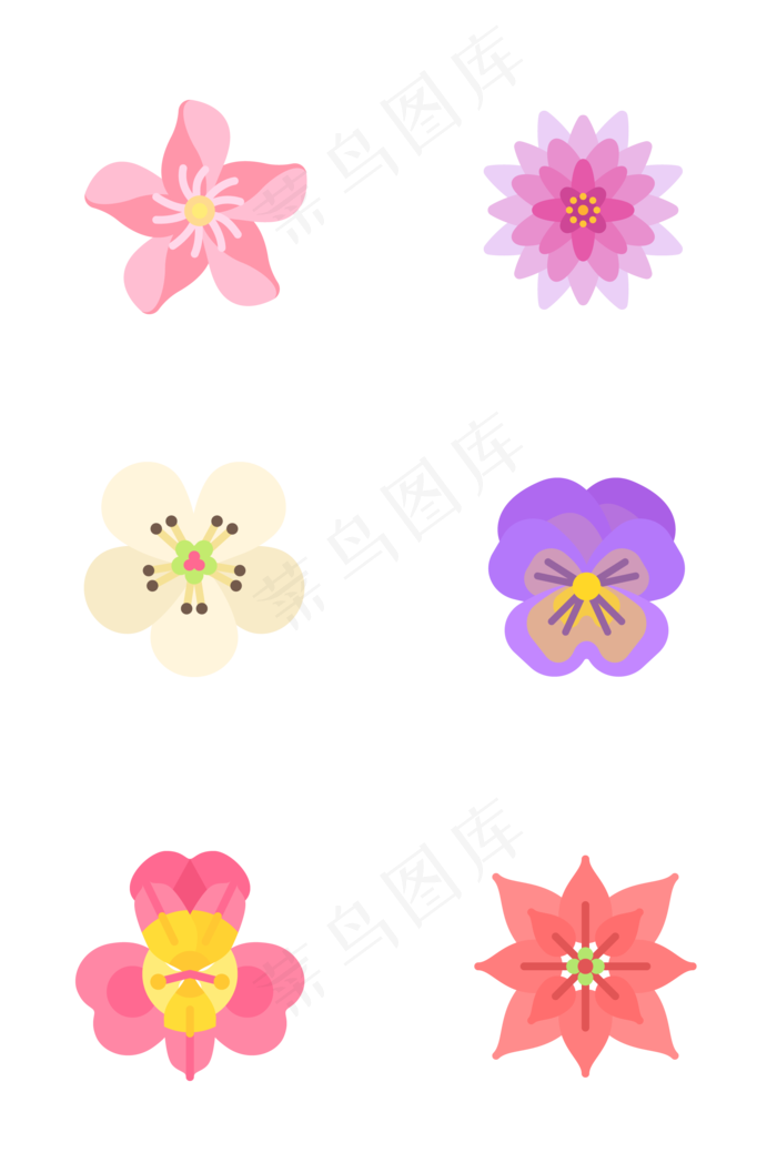 各种美丽的花朵插画图标
