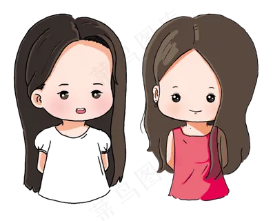 手绘可爱时尚姐妹花