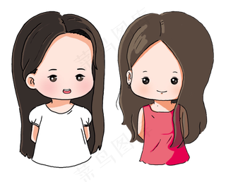 手绘可爱时尚姐妹花