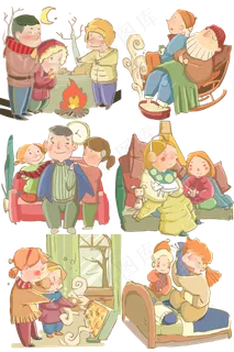 农历年水彩中国风取暖合集,免抠元素