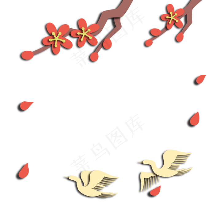花鸟边框纷繁春风,免抠元素