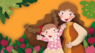 扁平风母亲节花间母女配图