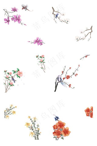 中国风复古花卉植物边框合集,免抠元素