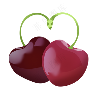 爱心枝条樱桃png免抠