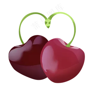 爱心枝条樱桃png免抠