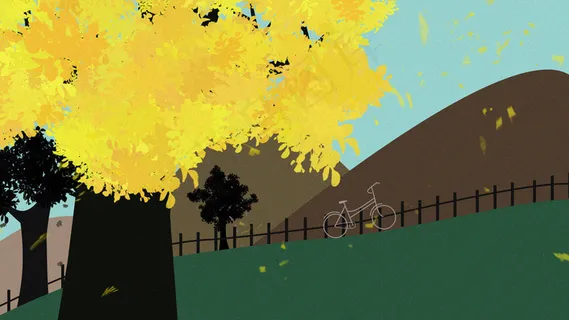 秋天大树山丘单车