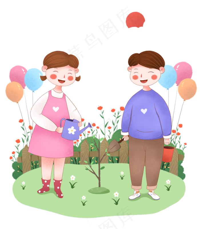 手绘小清新植树节种树的情侣下载