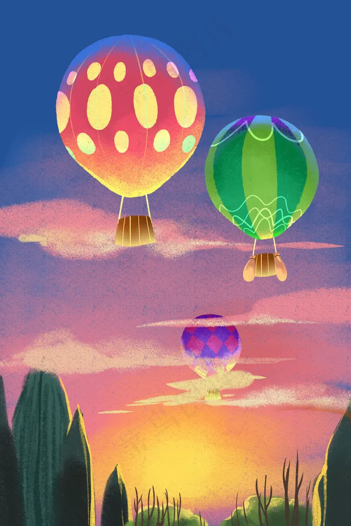 卡通手绘风夏景小暑热气球配图(3545*5315px 300 dpi )psd模版下载