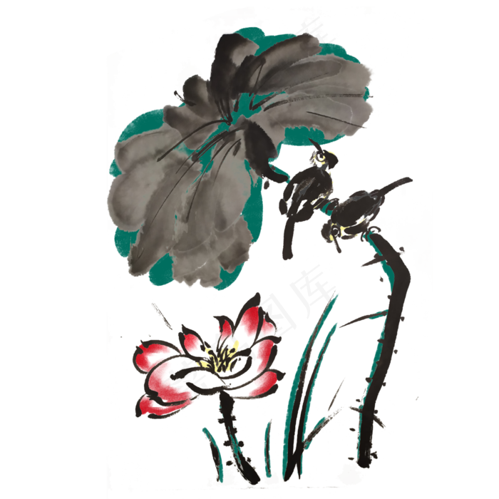 水墨荷花夏季素材(4000X4000(DPI:300))psd模版下载