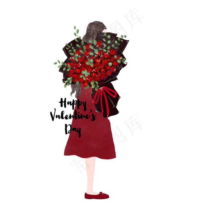 情人节红色系红裙子拿大束红玫瑰(2700X2700(DPI:300))psd模版下载