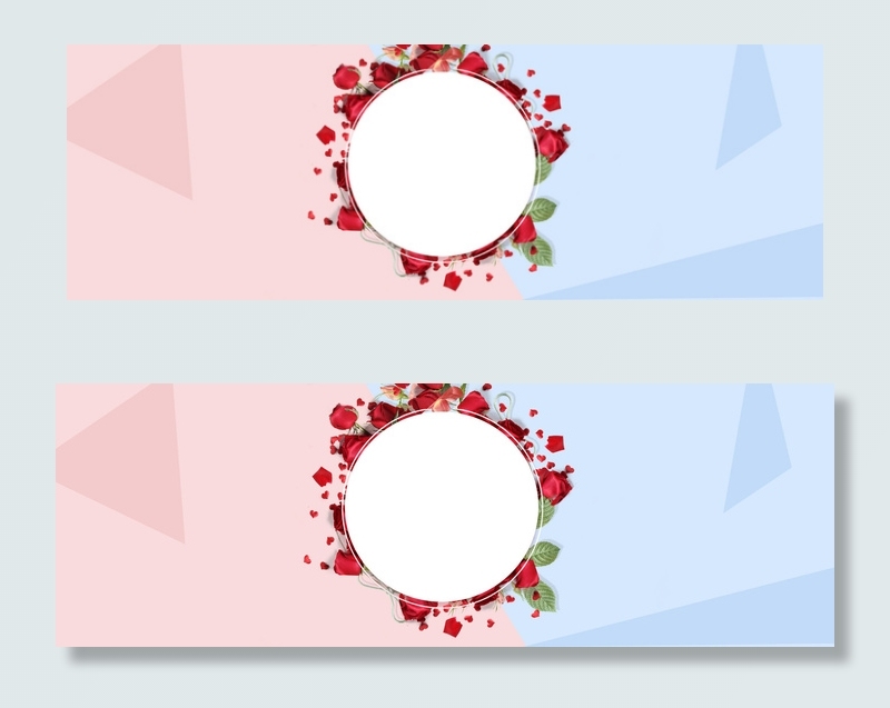 粉蓝色几何红玫瑰花环七夕海报背景