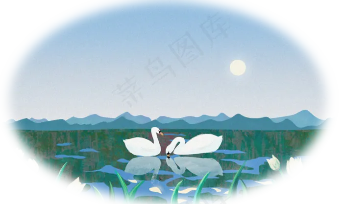 天鹅湖山水装饰风景墙纸壁画手绘(2481X1477(DPI:300))psd模版下载