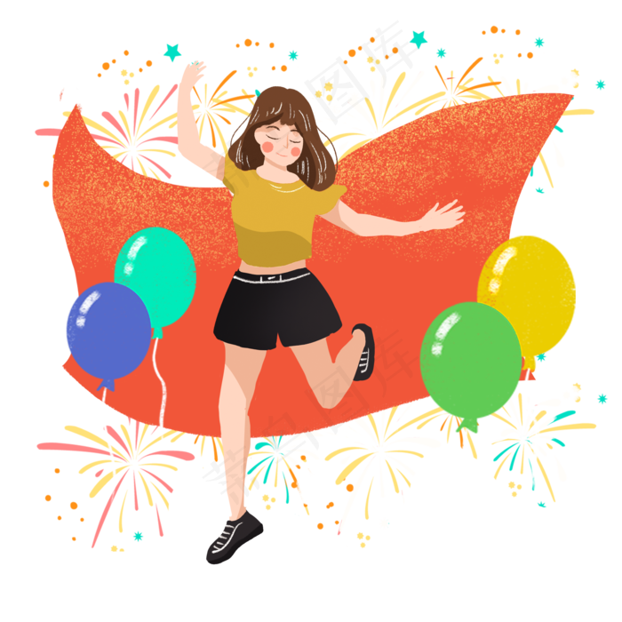 欢庆八一建军节女孩png素材