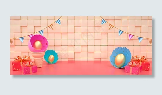 C4D彩色金蛋复活节礼盒背景