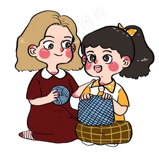 五一劳动节和妈妈一起学编织的女