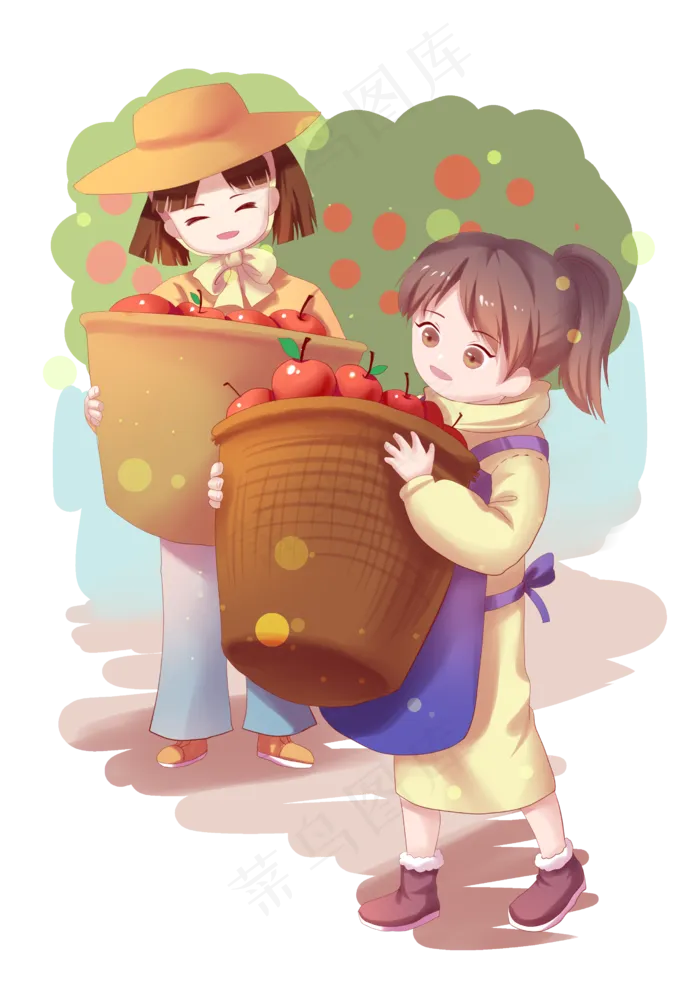 三八妇女节女神节果农姐姐和丰收,免抠元素(2480X3508(DPI:300))psd模版下载