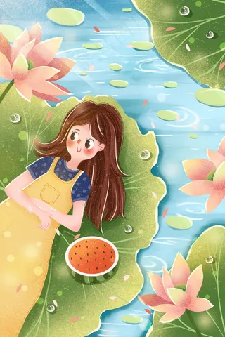 小清新立夏节气荷叶女孩