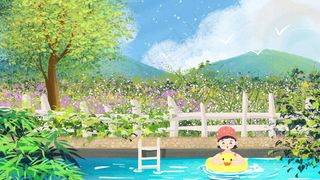 夏日五月你好风景小清新水池游玩