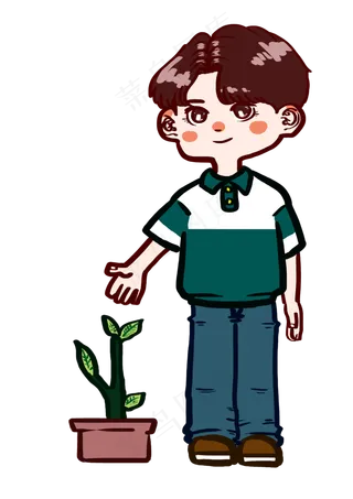 植树节可爱小男孩种树盆栽卡通人