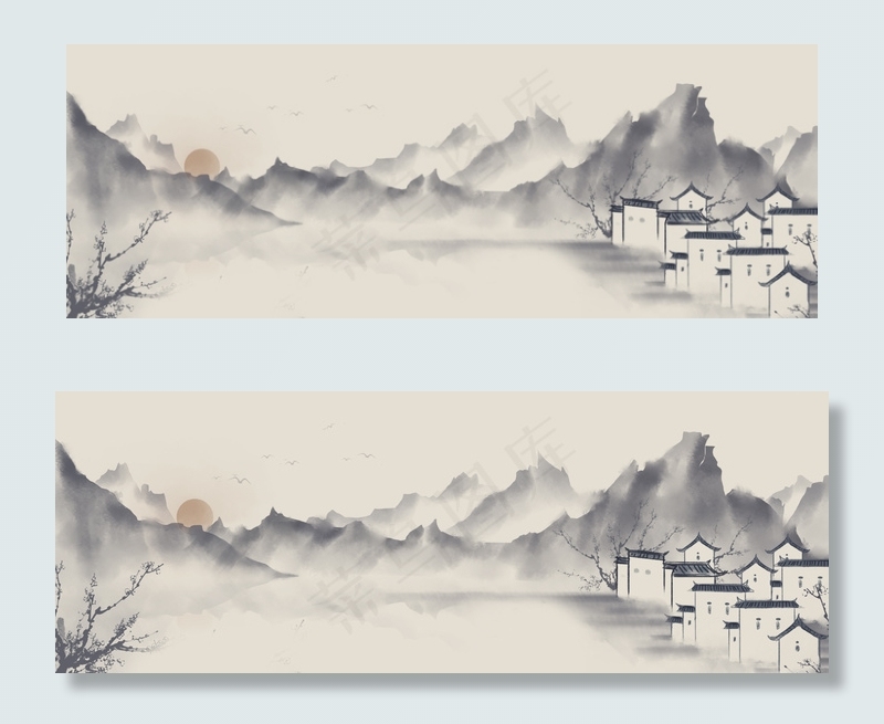 水墨中国风黑白banner