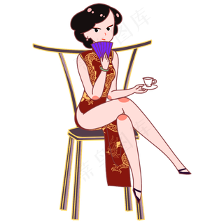 国潮-穿旗袍的少女