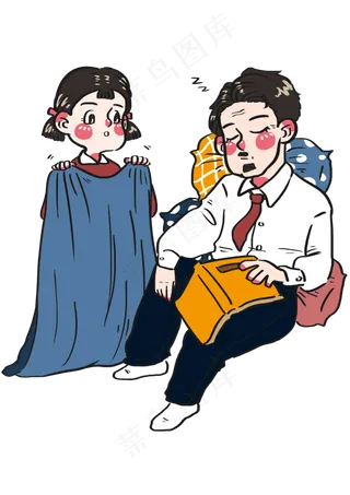 父亲节小孩给辛苦劳累睡着的爸爸