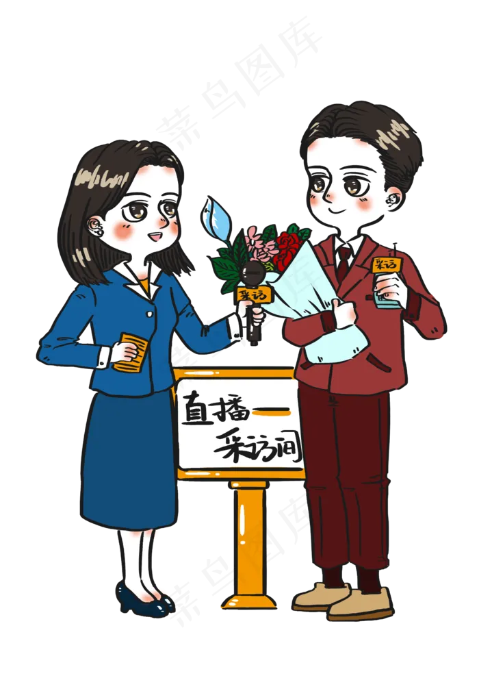 记者实时直播采访成功人物卡通漫