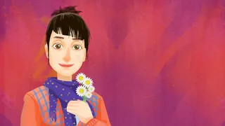 少女与花母亲节暖色调