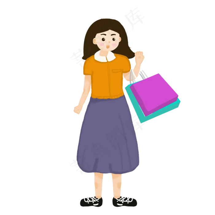 双11购物的女孩卡通素材(2000X2000(DPI:300))psd模版下载