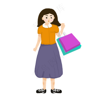 双11购物的女孩卡通素材
