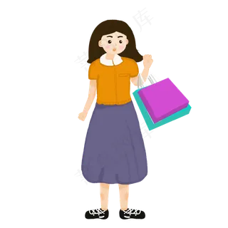 双11购物的女孩卡通素材