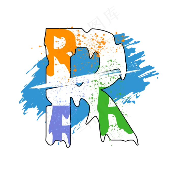 创意涂鸦白色psd字母R(3000X3000(DPI:300))psd模版下载
