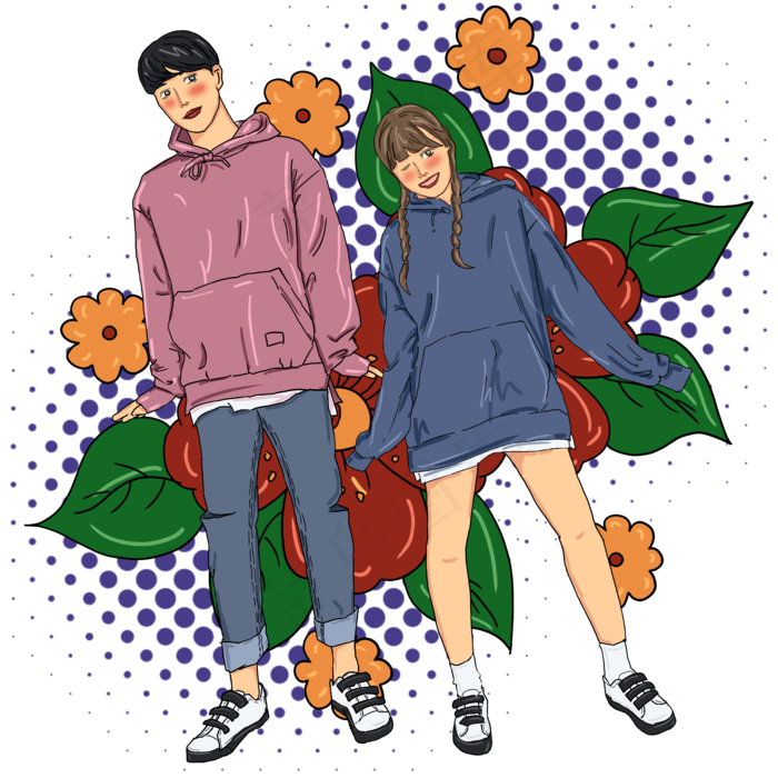现代文艺小清新情侣插图(5000X5000(DPI:300))psd模版下载