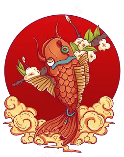 国潮风国风鲤鱼跃门