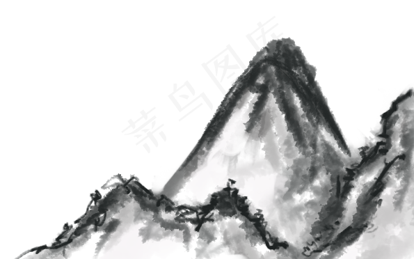 水墨山水画手绘png(595X372(DPI:72))psd模版下载