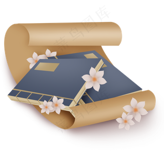 民国书本和花朵,免抠元素