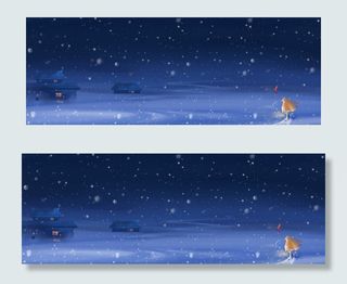 大寒冬季下雪夜晚卡通手绘banner