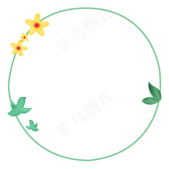 绿色圆形花鸟边框免抠