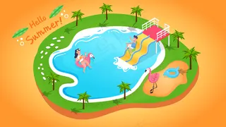 夏日大暑小暑度假地图游泳横幅公众号配图