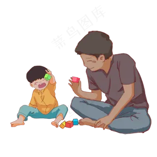 手绘父亲节父子温馨画面
