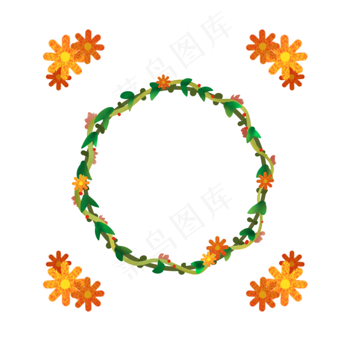 手绘插画风森林花环森林花朵pn