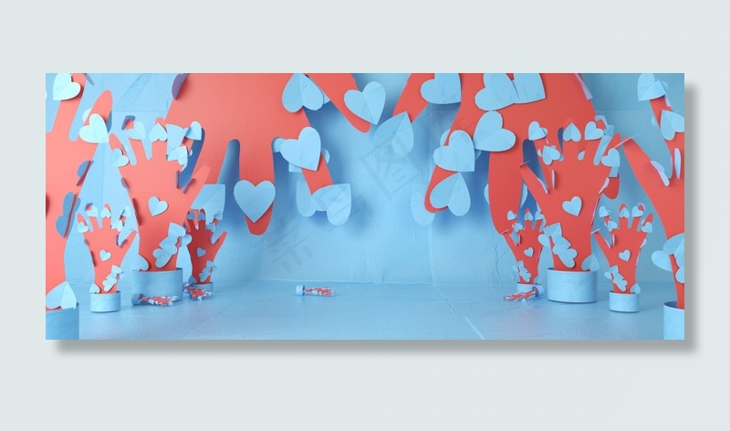 C4D母亲节创意手指剪纸背景