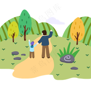 父亲节绿色扁平风元素亲子郊游