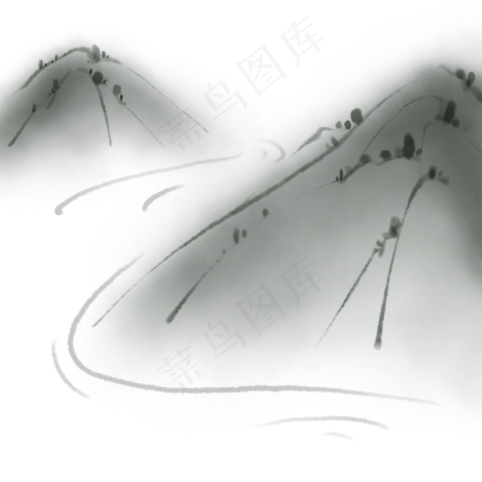 水墨山水板绘免扣(2000X2000(DPI:300))psd模版下载